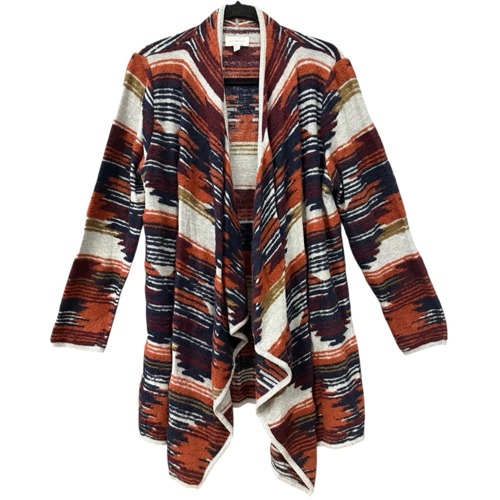 Lucky Brand Aztec Open Front Waterfall Cardigan Sweater Tribal Southwestern NWT